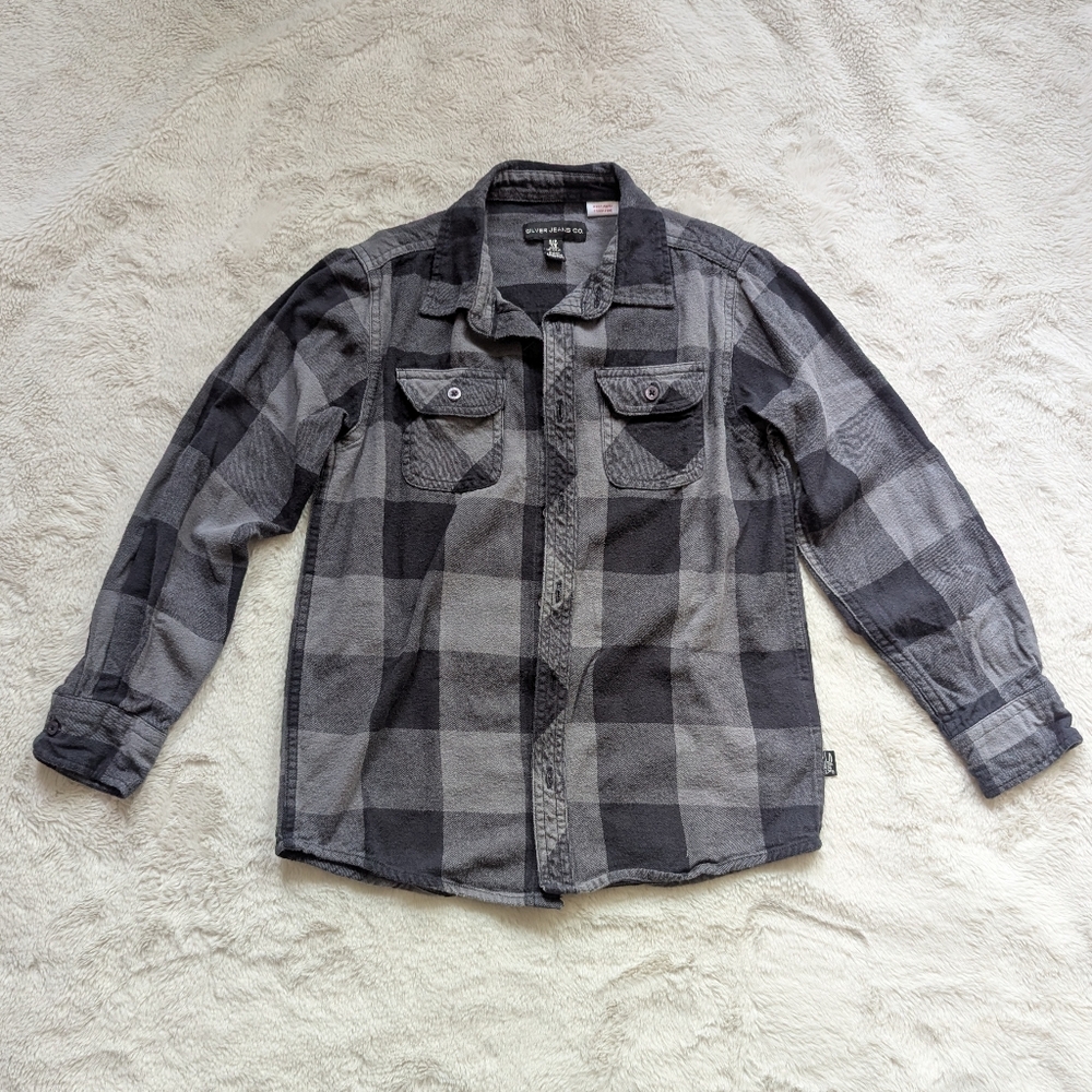*2 For $20*  Boys SILVER Button Down Plaid Flannel Shirt